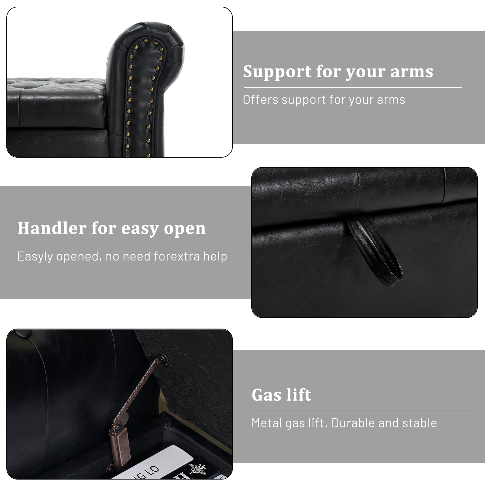 Furniliving Storage Ottoman Bench, Leather Benches End of Bed Bench with Solid Wood Legs Upholstered Ottoman Bench with Storage Indoor Bench for Living Room with Rolled Arm, Entryway, YellowBrown: 19.69"D x 55.12"W x 21.65"H Black-pu