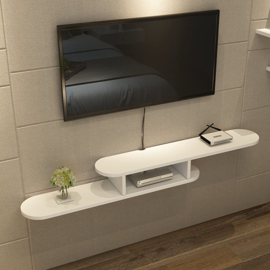Supporto per TV galleggiante da parete, per decoder via cavo, router, lettori DVD, supporto TV in legno bianco, mensola con spazio per console di gioco 120C