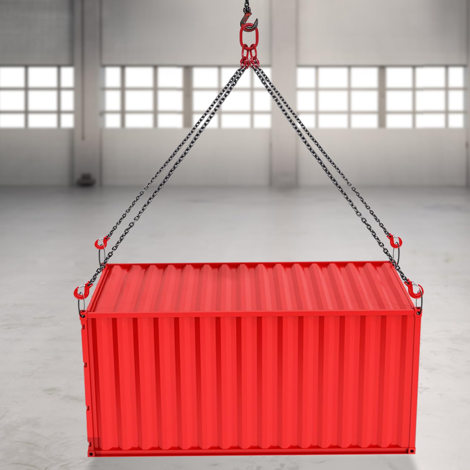 Catena di sollevamento del motore, 4 fili, catena di sollevamento con gancio, G80, in acciaio al manganese, per motori, carichi pesanti, a quattro fili, rosso, officina, cantiere, autocarri