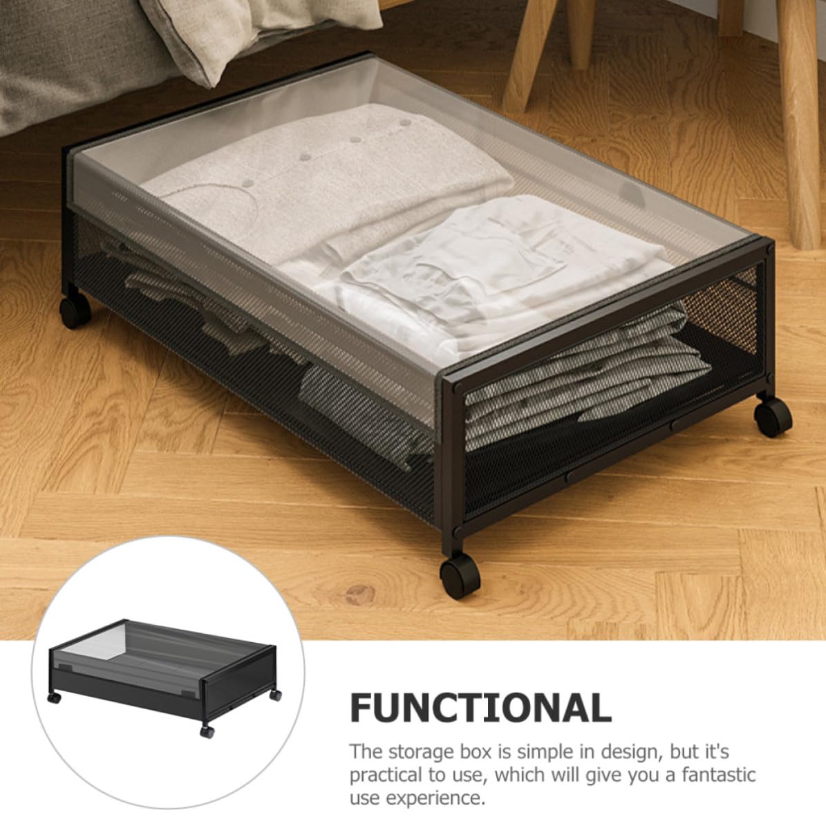 Ciieeo Contenitore Sottoletto Ruote, Nero, Leggero e Capiente