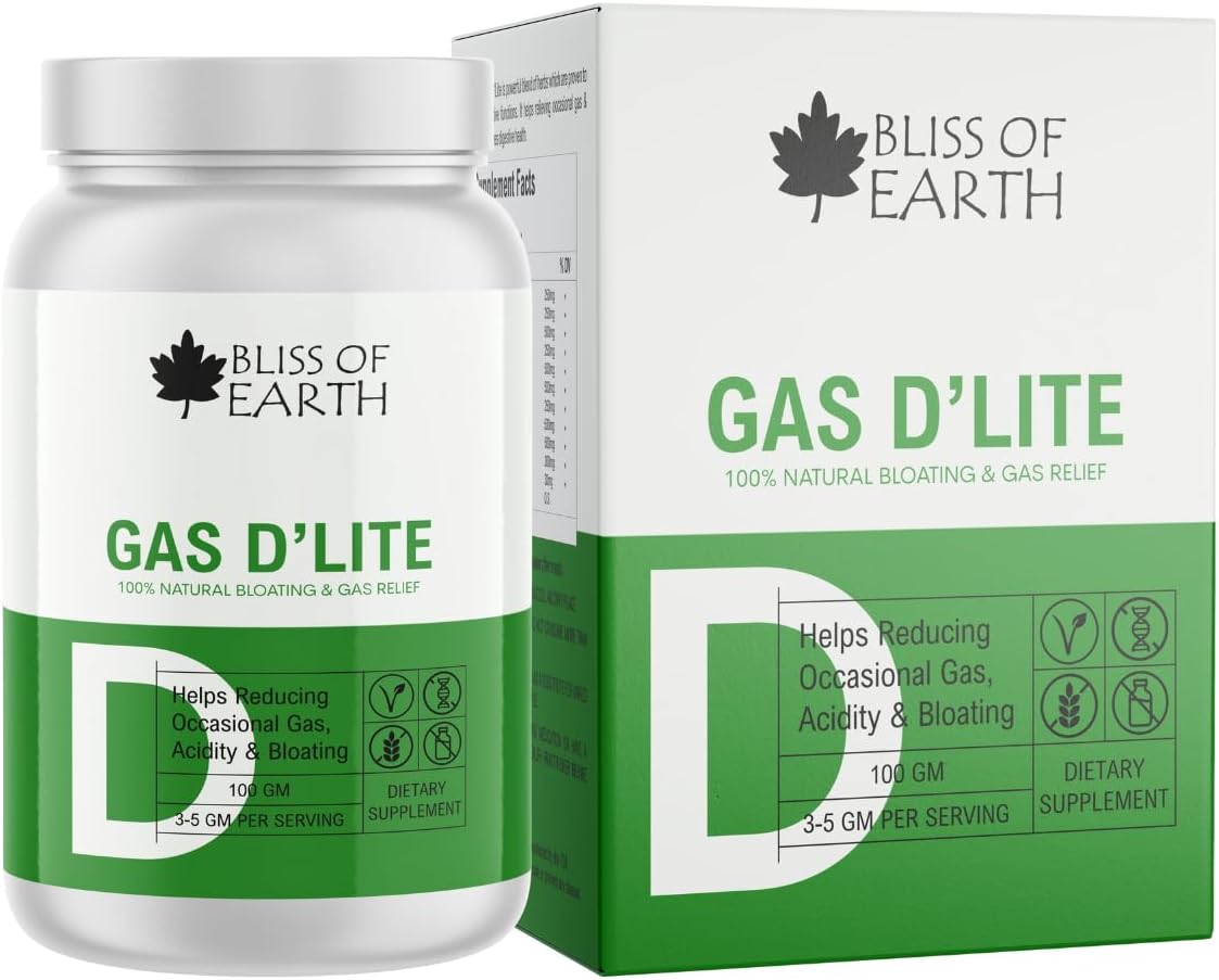 BLISS OF EARTHGas Relief Powder – 100gm Natural Support Powder for Gas, Bloating, Acidity & Constipation Relief for Adults, Digestive Wellness Supplement