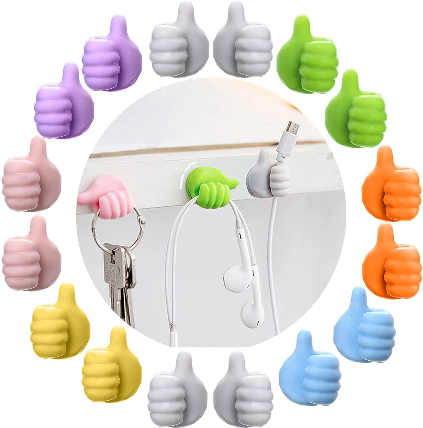 Coucou 16 Pcs Creative Silicone Thumb Wall Hook- Multi-Function Car Adhesive Cable Clip Key Hanger…