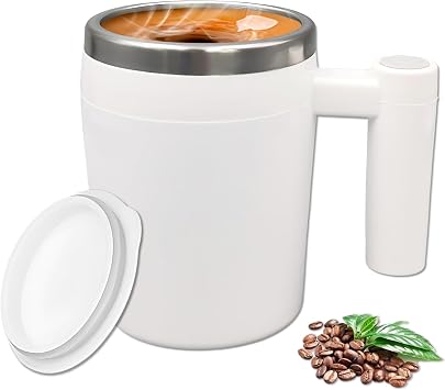 Self Stirring Coffee Mug with Lid, 380ml USB Rechargeable Automatic Stirring Coffee Mug, Electric Self Stirring Cup for Coffee, Tea, Milk, Hot Chocolate Stainless Steel Self Stirring Coffee Cup