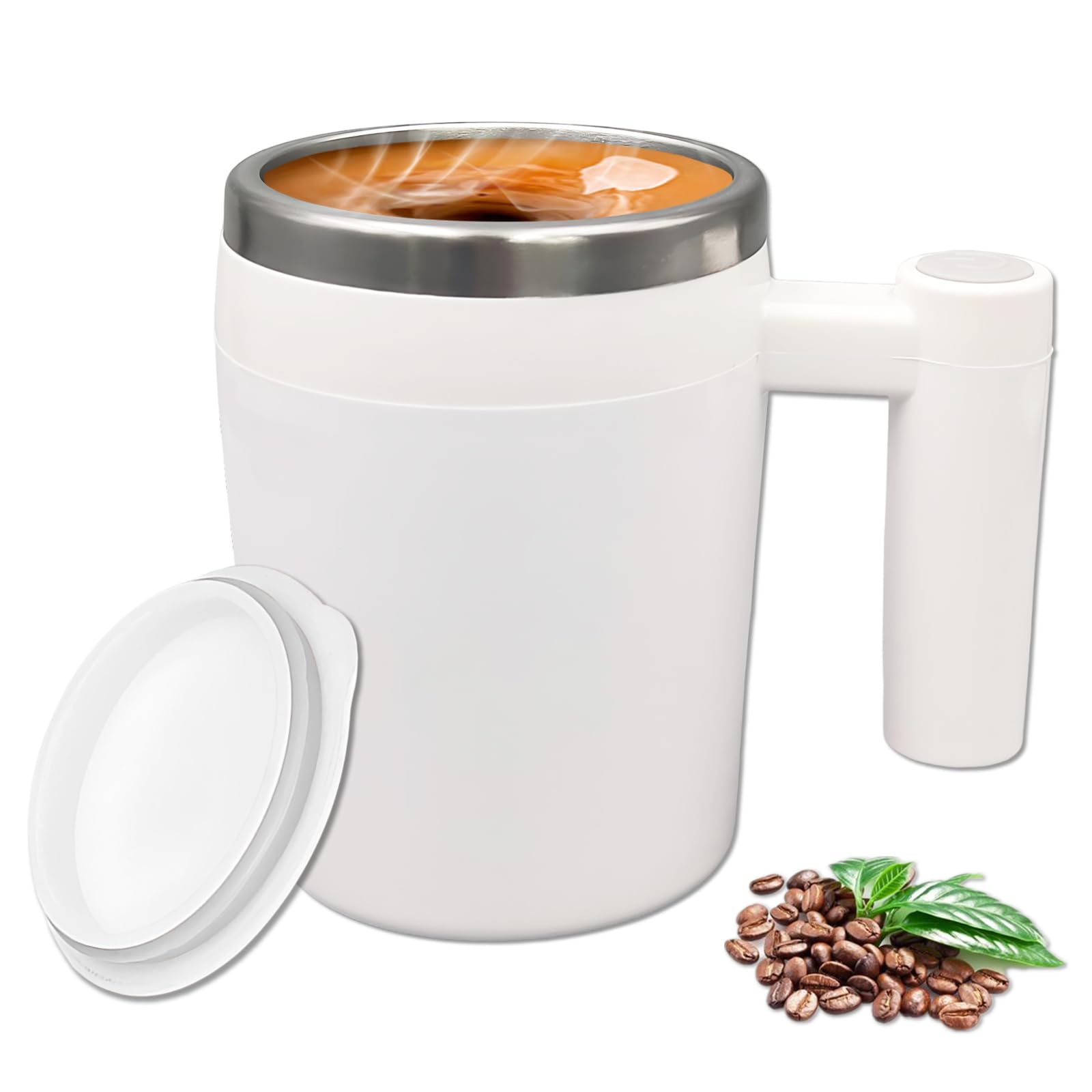 Self Stirring Mug, 380ML Rechargeable Auto Magnetic Mug Automatic Magnetic Stirring Coffee Mug Electric Mixing Mug Auto Stirring Mug for Coffee/Milk/Tea/Hot Chocolat (White)
