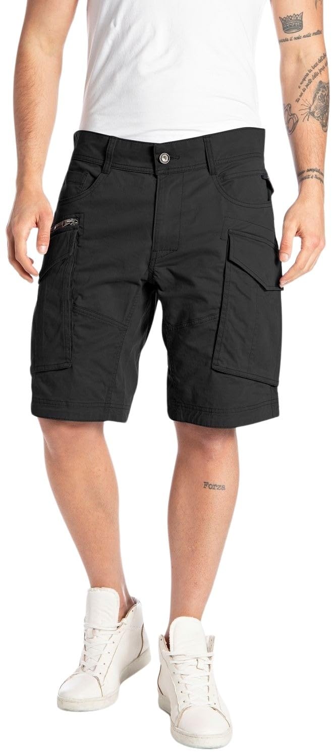 Replay Men's Cargo Shorts Joe Short Regular Fit with Stretch, Black 098 (Black), 40W