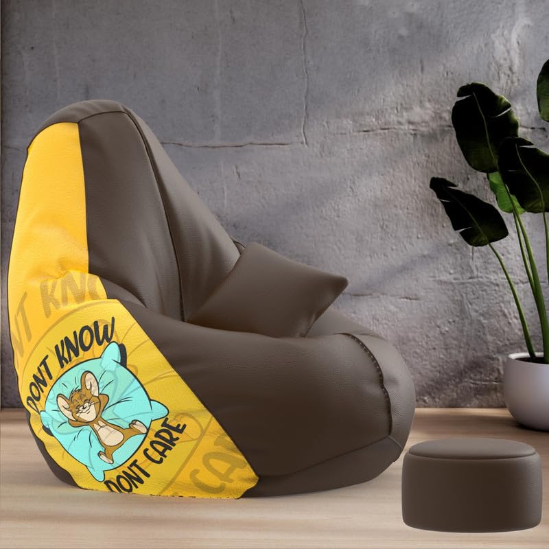 Biggie Bean Bag Chair Cover 5XL Evergreen Classics Bean Bag-Loud Prints-Soft Landings-Styled with Free Cushion & Footrest (Matching Color : Printed Jerry Dont Care-Brown)-image-38