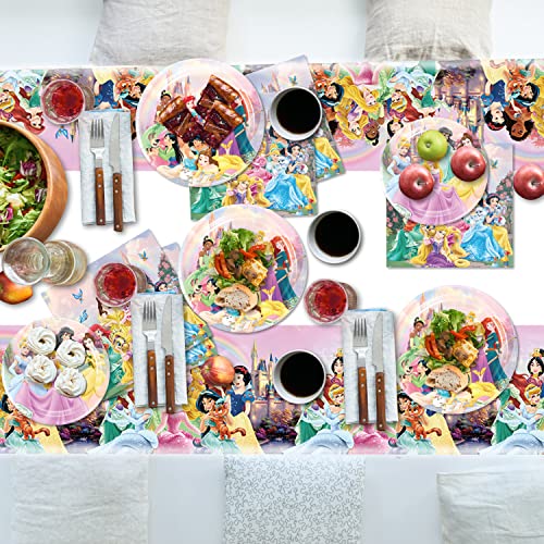 Renbangus Princess Birthday Party Tableware Supplies,Pink Princess Tableware Include Plates,Cups, Napkins And Tablecloth For Princess Birthday Baby Shower Party Decorations(Serve 16) #TOP4