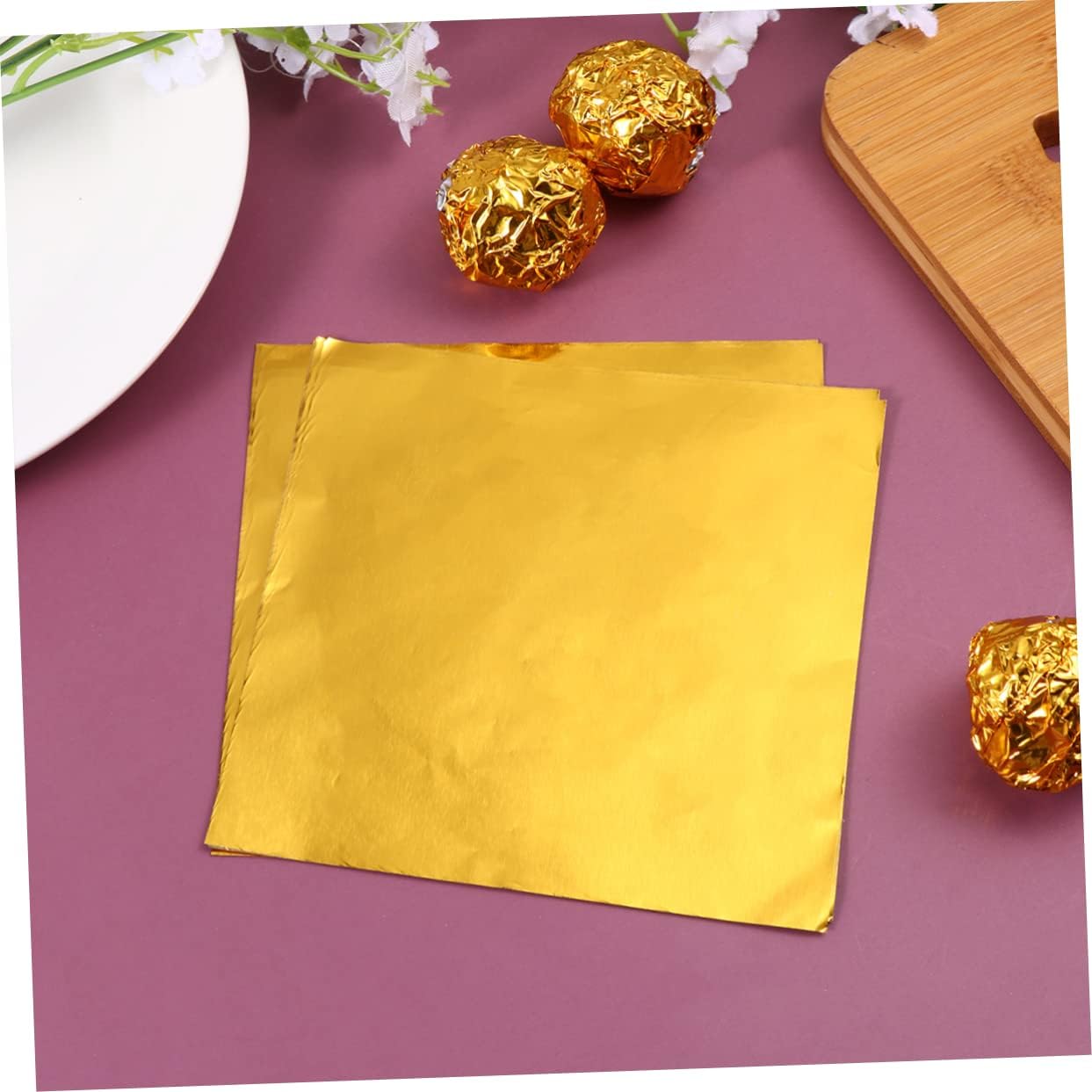 300pcs Gold Aluminum Foil Wrapping Paper Candy Packaging Paper Tinfoil Wraps for Tea Wedding Favors Smooth Style
