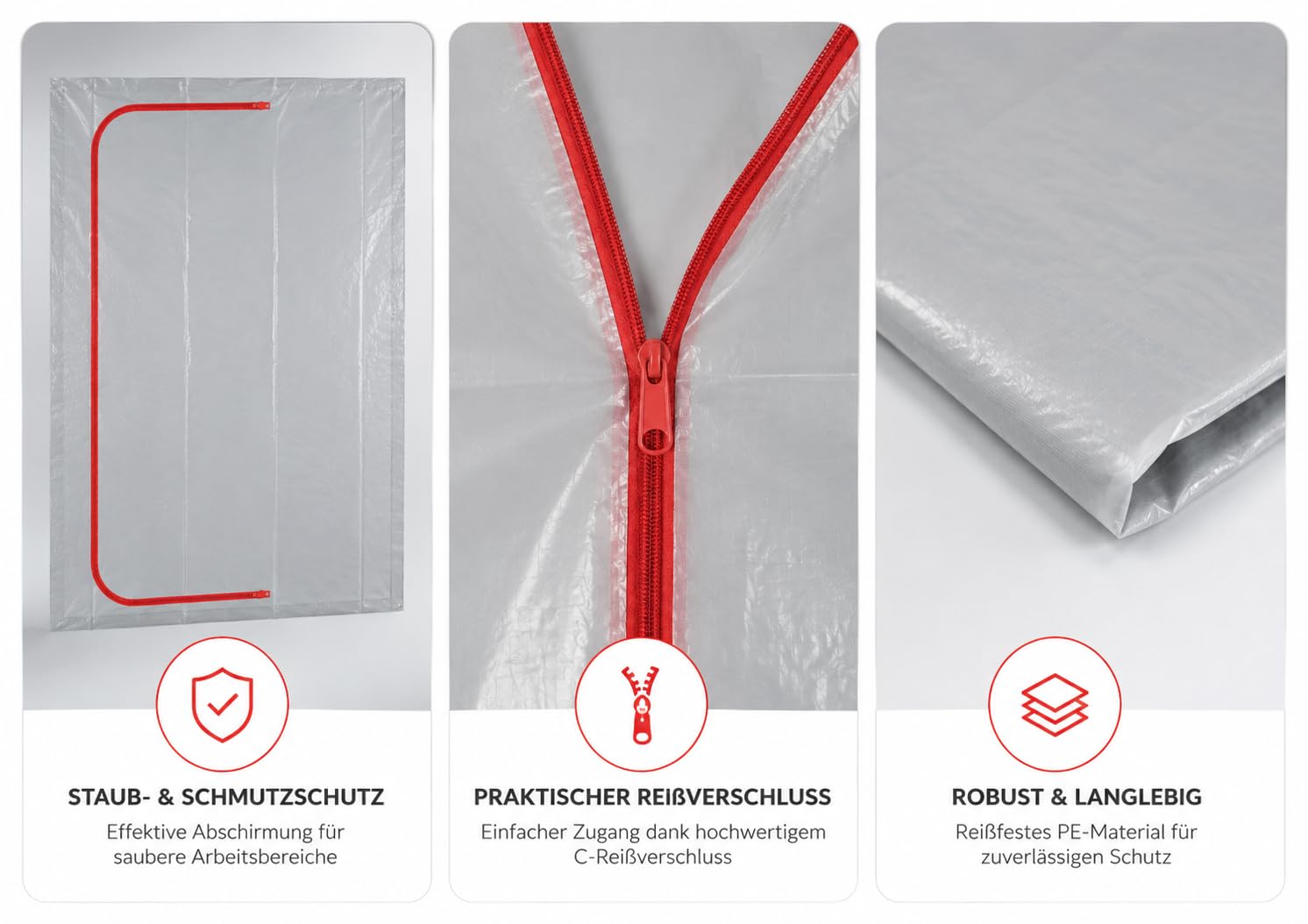 Staubschutztür XXL 2,00m x 2,50m ECO | Nachhaltig aus 100% Recycling-Material | Blickdichte Baufolie Typ 100 | Extra breite Schmutzschleuse für große Öffnungen & Sanierung | UV-Beständig & Preiswert