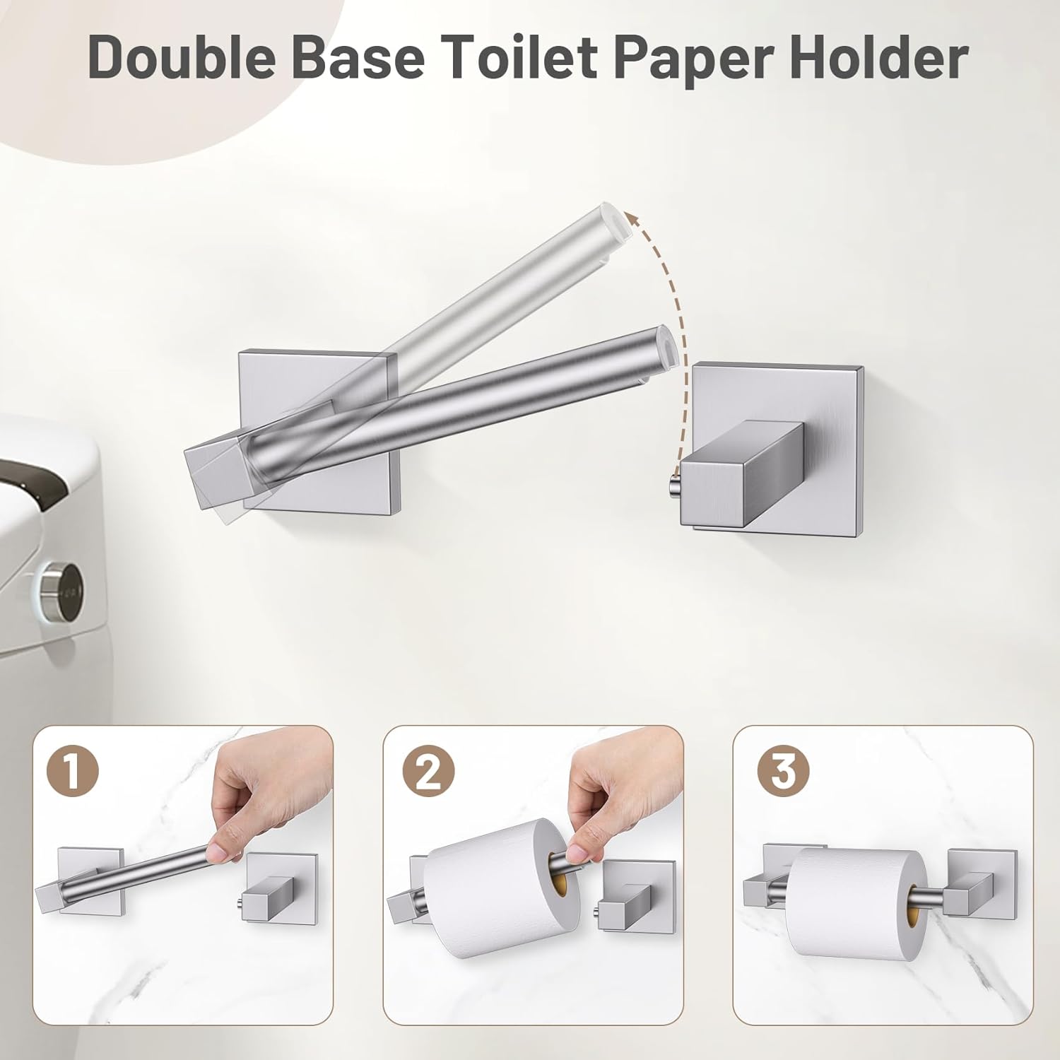 Lairuier 5 Pieces Bathroom Hardware Set, Brushed Nickel Towel Bar Set Includes 23.6” Towel Bar, Towel Ring Holder, Toilet Paper Holder and Two Towel Hooks, Bathroom Accessories Set SUS304 Wall Mounted