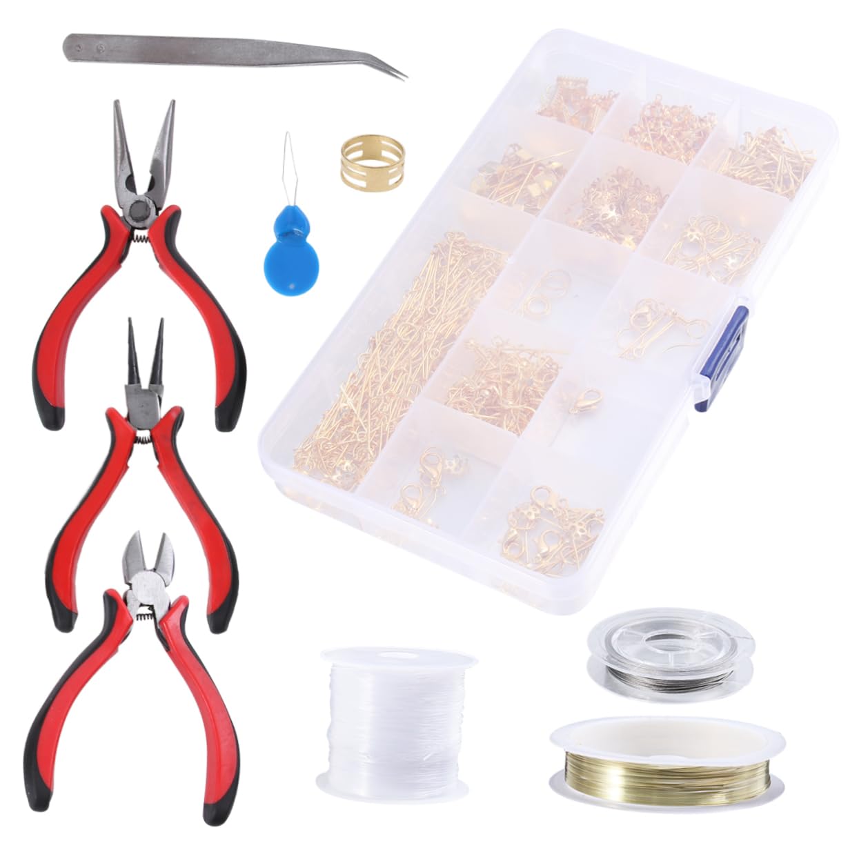 LALAFINA Kit de 768 Piezas de Accesorios de Metal para Bisutería y Manualidades, Alicates, Pinzas y Estuche, Adecuado para Bricolaje