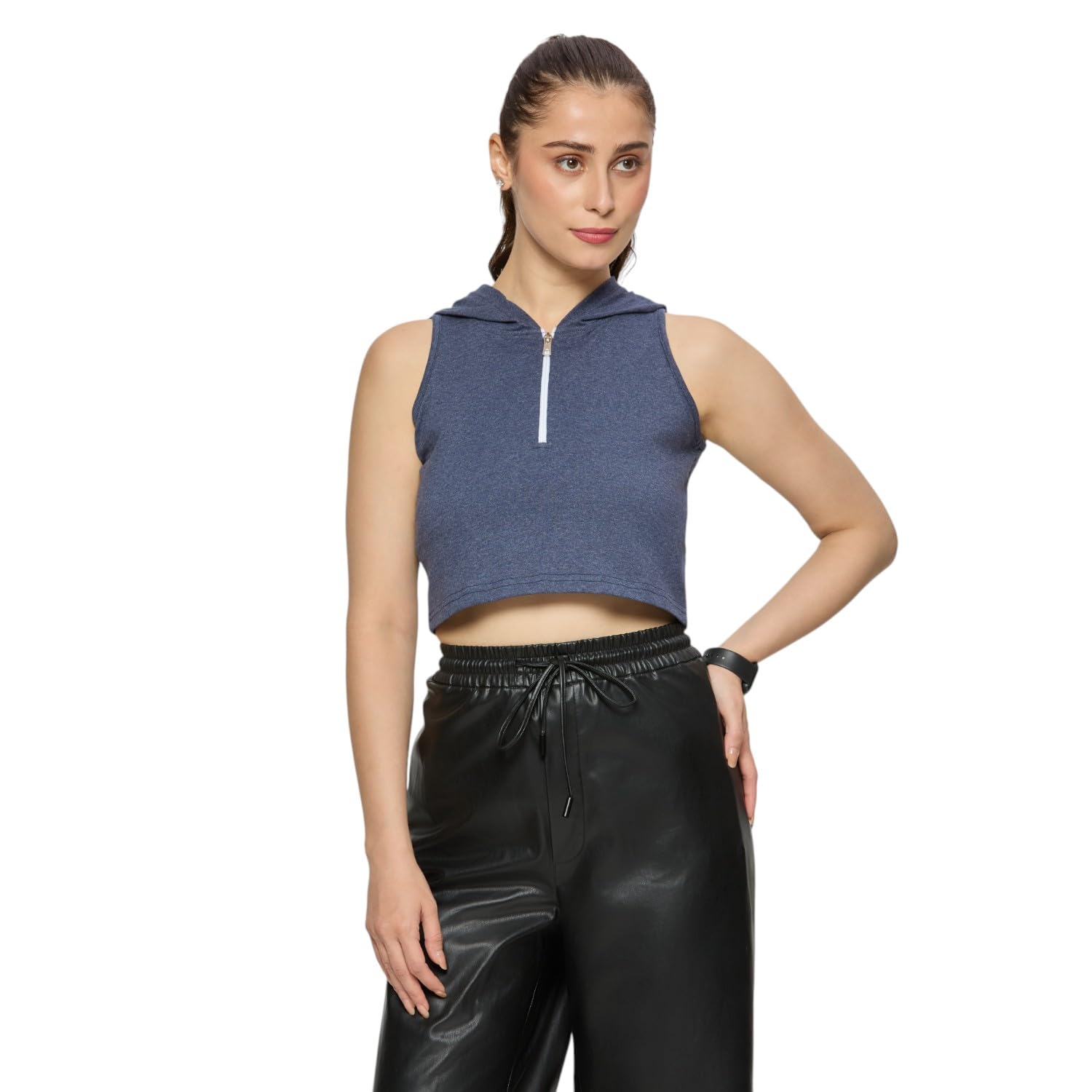 autumn hues Women’s Cotton Sleeveless Crop Hoodie Top with Front Zipper – Casual & Athleisure Wear-picture-10
