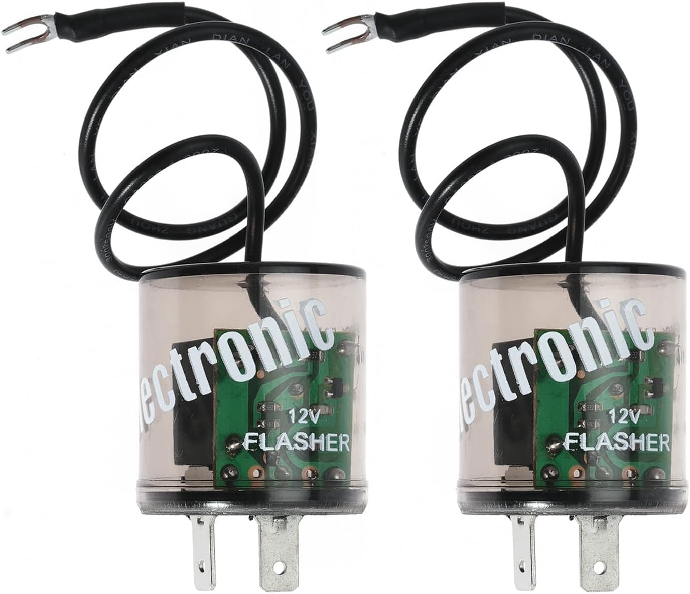 THE WHITE SHOP 2PCS LED Flasher Relay 2 Pin 12V Electronic LED Turn Signal Flasher Blinker Relay Two Prong Round Blinker 2-Terminal for Cars Trucks Motorcycles
