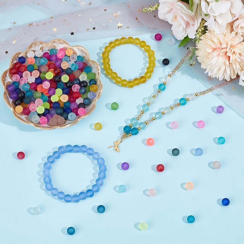 PH PandaHall 720pcs 8mm mattierte Glasperlen 24 Farben mattierte Kristallperlen Bunte Abstandshalter Perlen Lose runde Perlen Transparente Perlen für Armbänder Halskette Ohrring DIY Craft