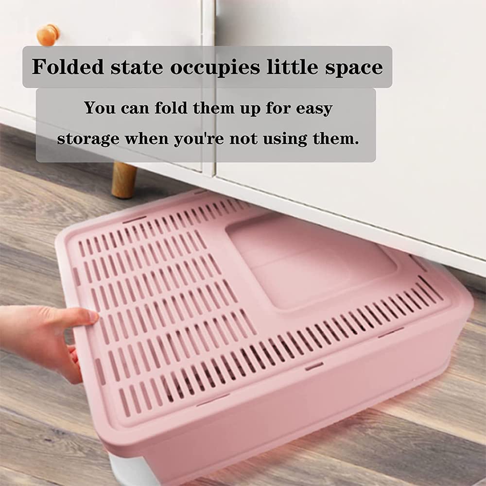 Bandeja de arena cerrada para gatos, gran casa Deles WC para gatos plegable con tapa con extracción de bandeja, pala y adecuada para gatos grandes (rosa cerezo, 51 x 41 x 38)