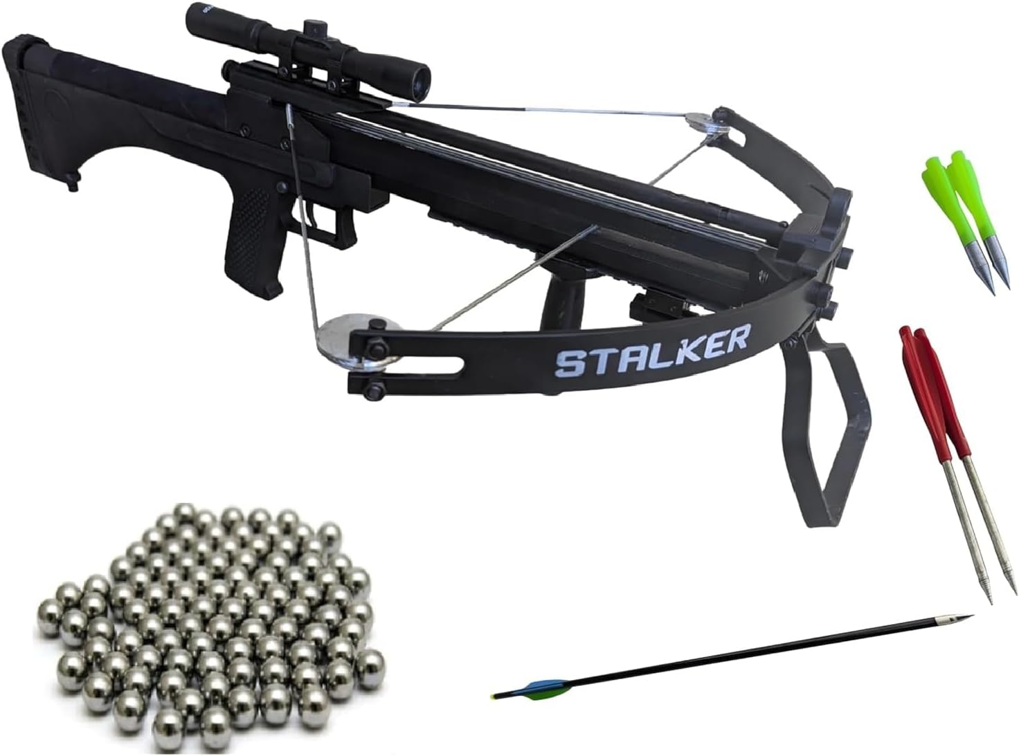 100lbs WT-Stalker Repeating Compound Crossbow Tactical with 4x20 Scope and Aimer(Shoots Steel Balls and Bolts)