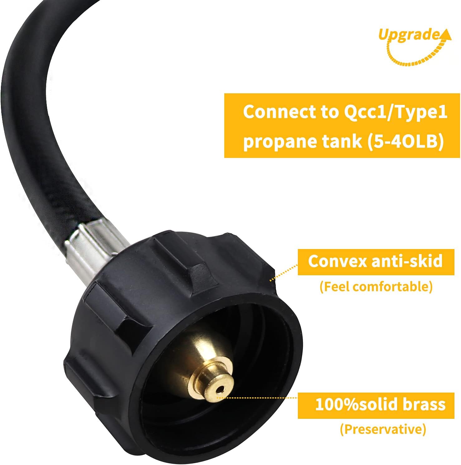 New Updated Propane Refill Adapter Hose 36’’ Propane Extension Hose Propane Refill Hose with ON-Off Control Valve for 1 LB Propane Gas Tank 350PSI High Pressure Camping Grill (QCC Type1 Inlet)