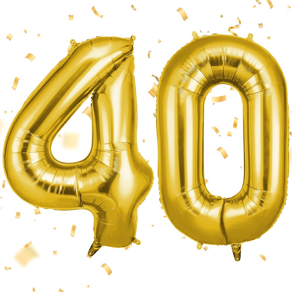 OFFCUP 40 Inch Number 40 Balloon, Large Foil Balloons, Self Inflating Helium Balloon Decorations Supplies for Boys Girls Women Men Birtyday Wedding Party Anniversary Graduation (Gold, 40)