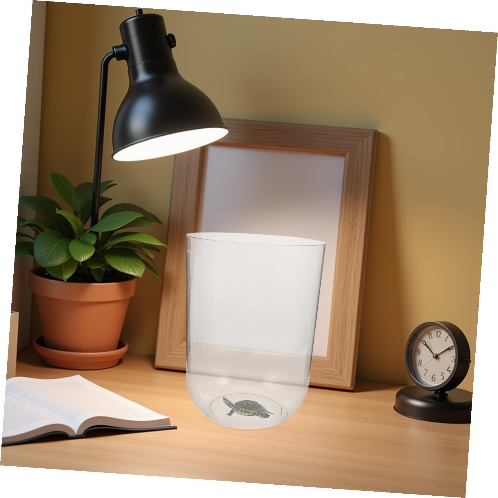 Toyvian Aquarium à Tortue Ronde Cylindrique Réutilisable 8l en Plastique Transparent Compact pour Bureau Écologique Débutant Écologique et Mini Aquarium de Table