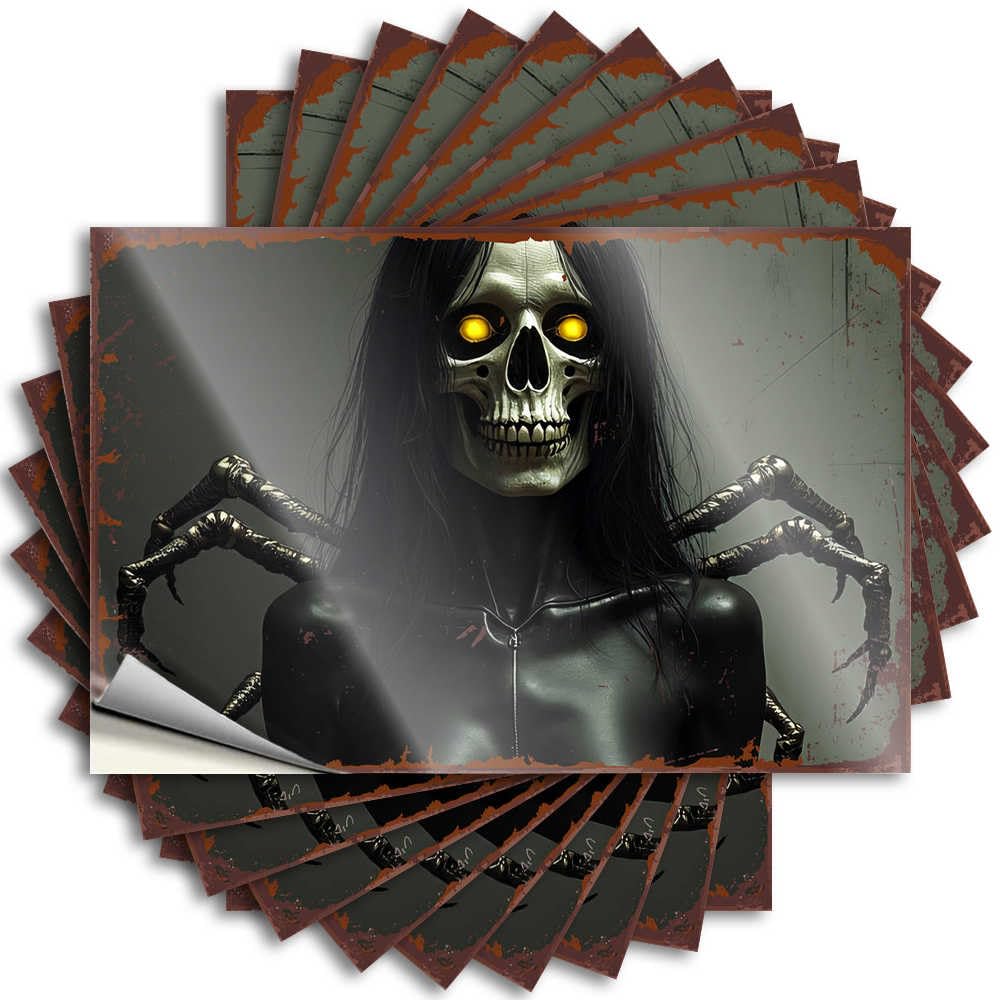 Spooky Skeleton with Glowing Eyes and Spider-Like Appendages Cover Fun - Sports Bar Decor Sticker Self Adhesive Sticker(8X12CM)