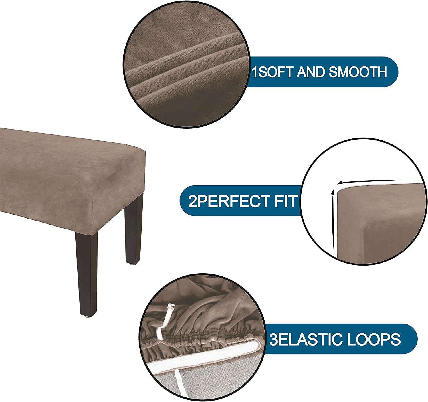 Dining Bench Cover Velvet Slipcover for Living Room Washable Ottoman Cover Seat Protector for Bedroom, Kitchen (L,Camel)