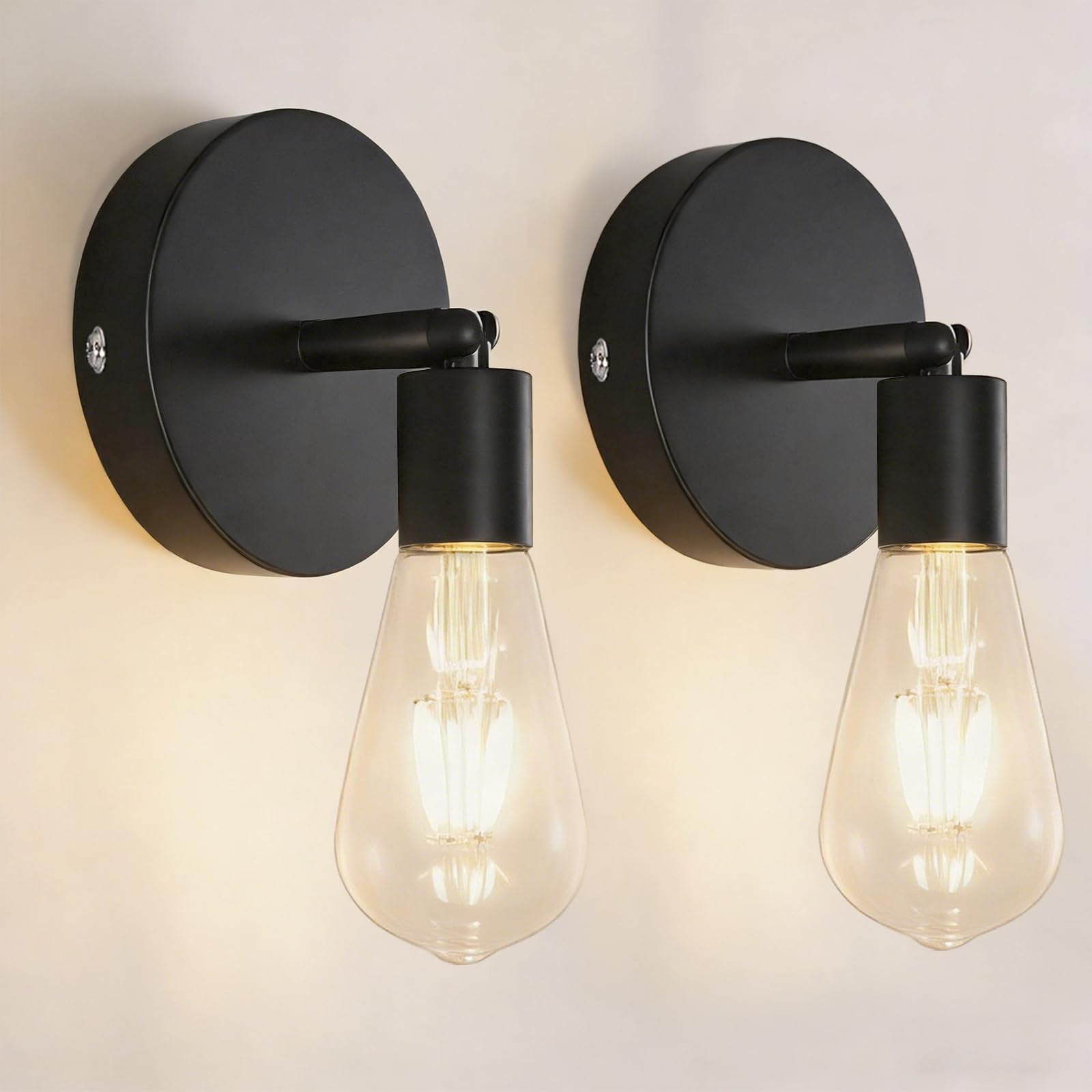 Gbood 2 Pack Black Industrial Wall Lights, Vintage E27 Wall Lamps, Metal Vintage Wall Sconce Lights for Bedroom Living Room Kitchen Hallway (Bulb Not Included)