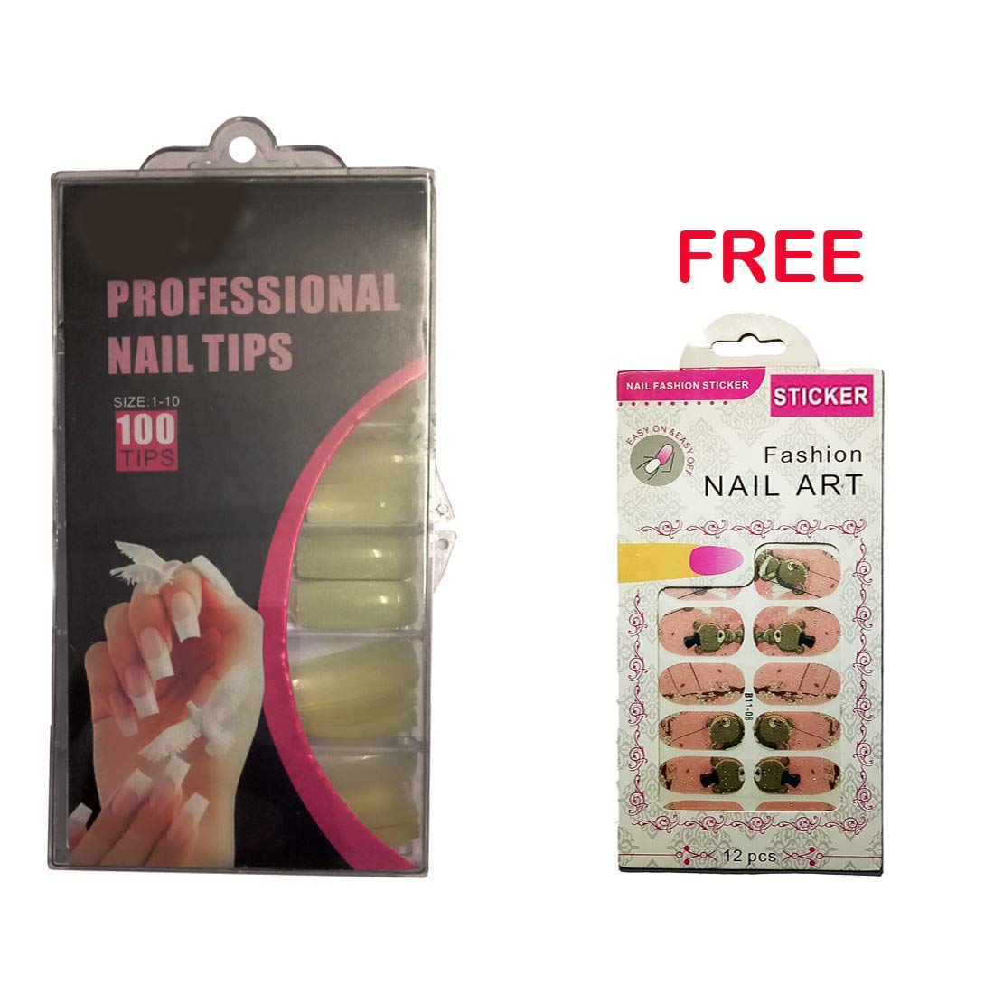 BLACKBOND Artificial Nails Set Of All 100 Pcs. FREE 1 Pcs. Nail Glue (GUM) and FREE 1 Pcs Random Design Nial sticker