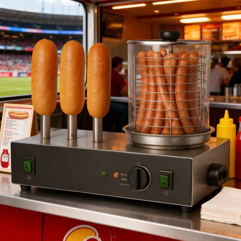 Chauffe Hot-Dog Électrique 3 Plots - Cuve Inox - 0,7 kW - Chauffe-Pains et Saucisses Professionnel
