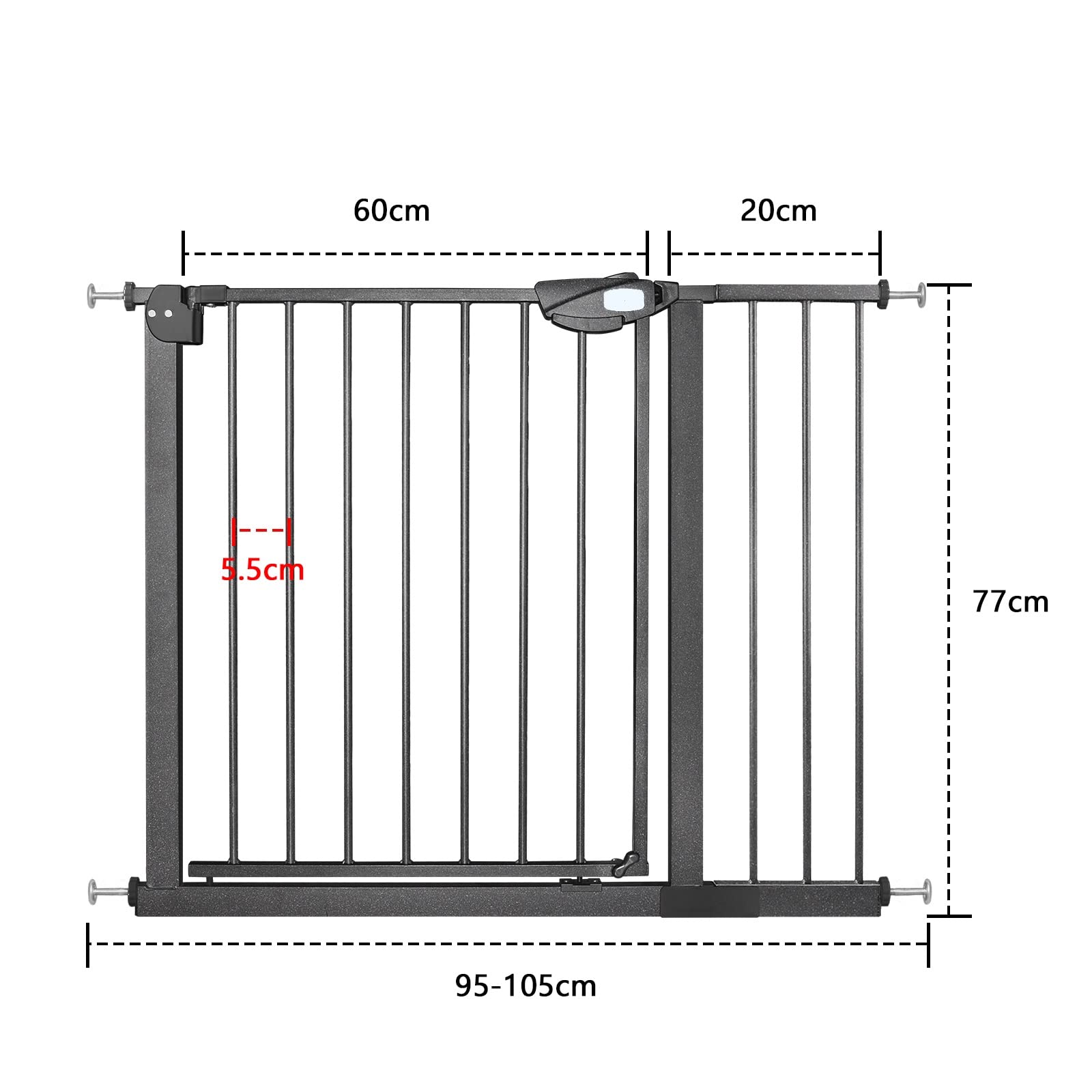 Froadp Cancelletto di Sicurezza per Bambini e Animali, Barriera di Protezione della Porta per Cani, Cancello per Scale Senza Trapano, Porta Grata per Bambino, Cancelletti Interni(Nero, 95-105cm)