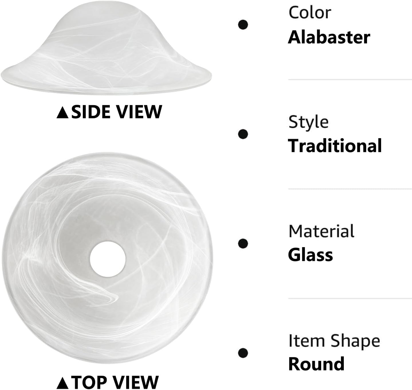 Antique Glass Lamp Shade for Floor lamp, Alabaster Torchiere Lamp Shade Replacement, Floor Lamp Replacement Parts (White Alabaster, 12'')