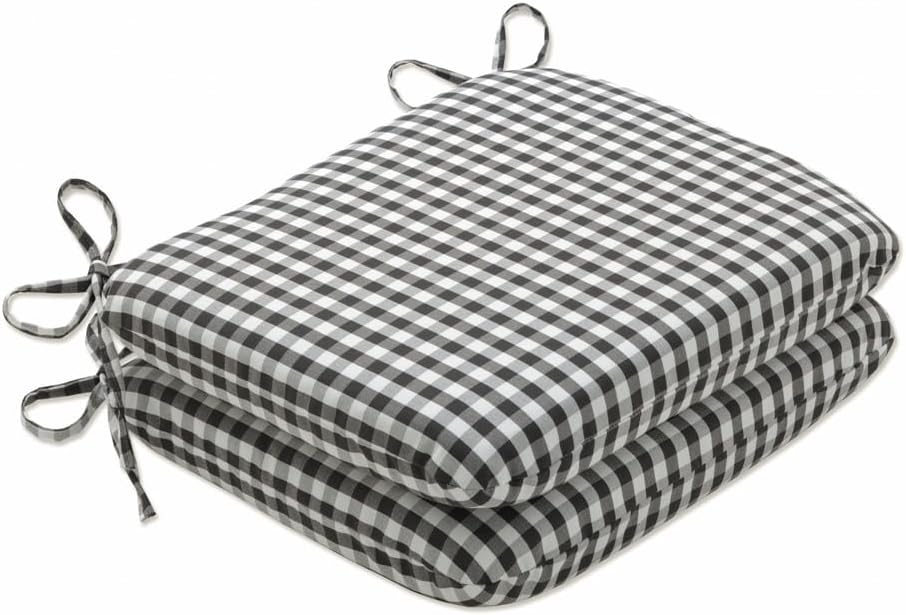 Pillow Perfect Outdoor/Indoor Dawson Pewter Round Corner Seat Cushions, 18.5" x 15.5", Black 2 Count
