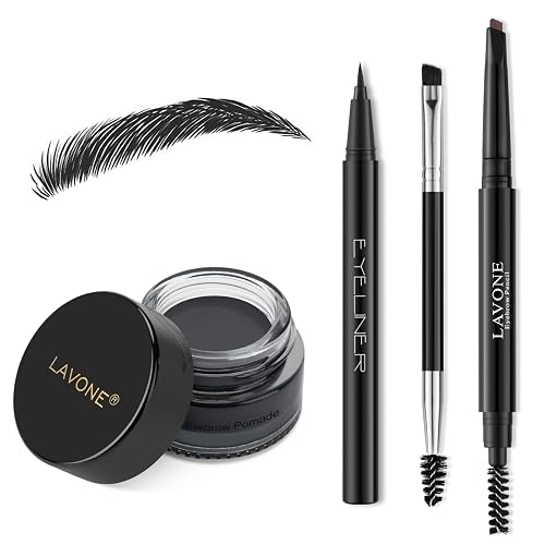 LAVONE Eyebrow Makeup Kit, Waterproof Brow Pencil, Pomade, Eyeliner, Ash Black