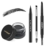 LAVONE Eyebrow Stamp Pencil Kit for Eyebrows, Makeup Brow Stamp Trio Kit with Waterproof Eyebrow Pencil, Eyeliner, Eyebrow Pomade, and Dual-ended Eyebrow Brush - Ash Black