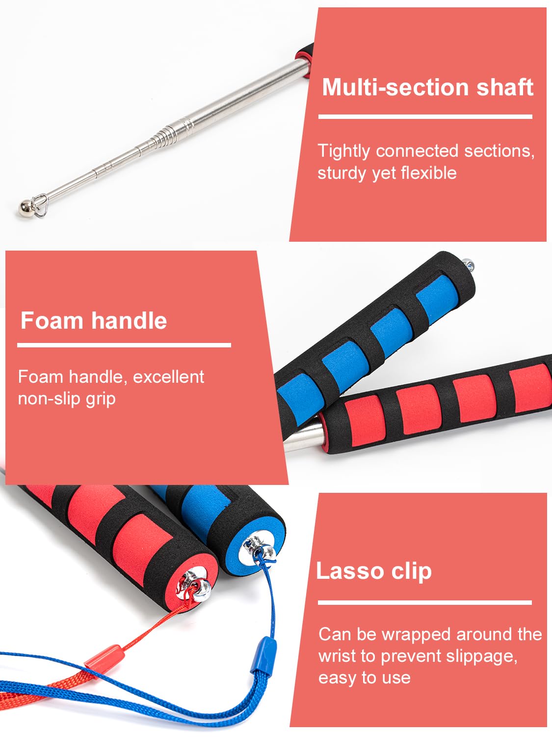 2Pcs 6.5FT Flag Pole, Anti-Slip Handheld Telescopic Pole with Clips, Portable Stainless Steel Baton for Our Guide Horse Training Festival - 4
