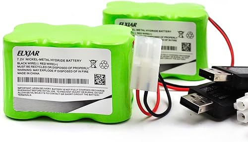 Paquete de 2 baterías Ni-MH de 6 celdas de 7.2 V 3000 mAh con enchufe Tamiya estándar y cargador USB para autos a control remoto, camiones, buggies,