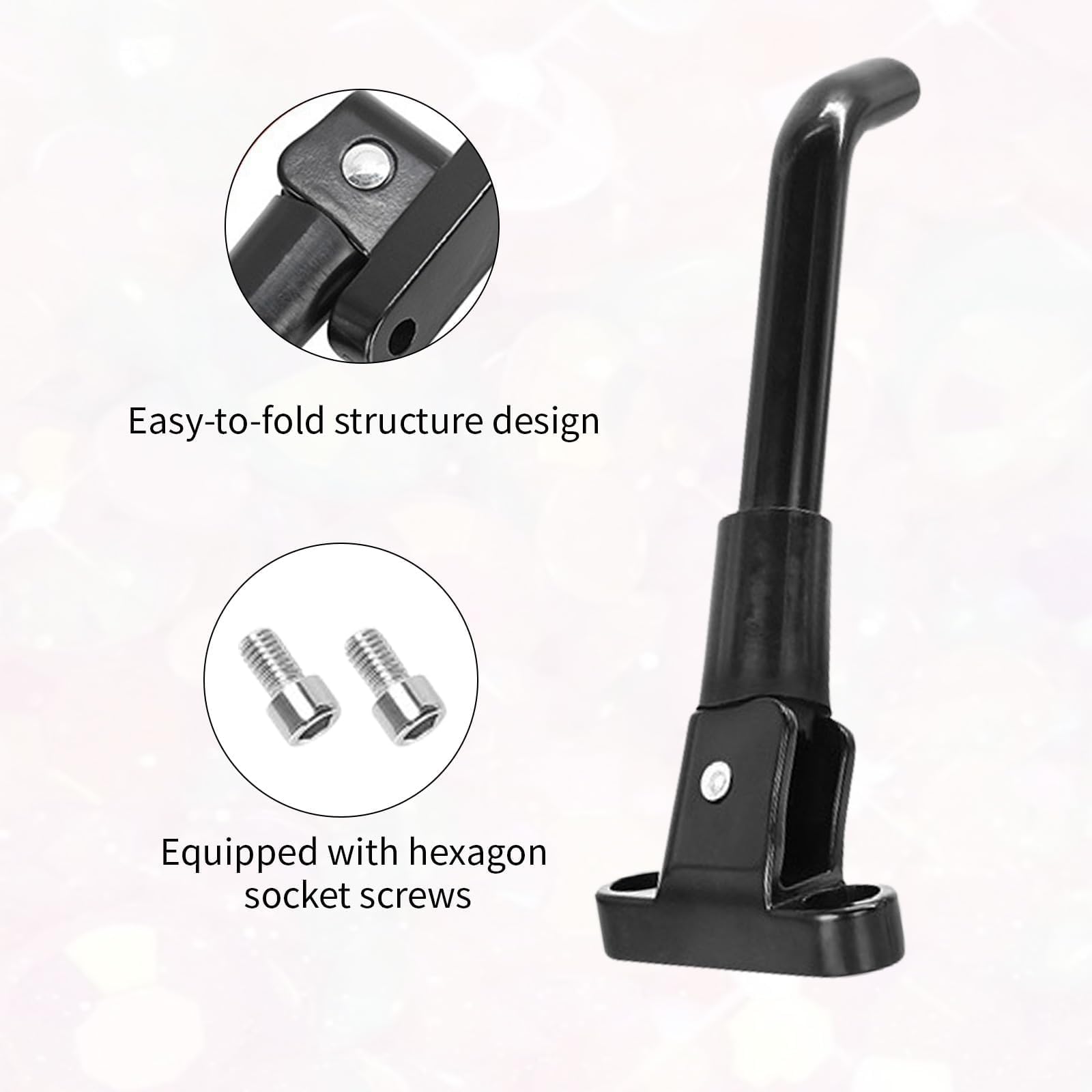 Soporte universal para patinete eléctrico compatible con Xiaomi M365/Pro/Pro2/1S/Scooter 3. Soporte lateral plegable, aluminio, incluye 2 tornillos, fácil montaje, resistente, color negro