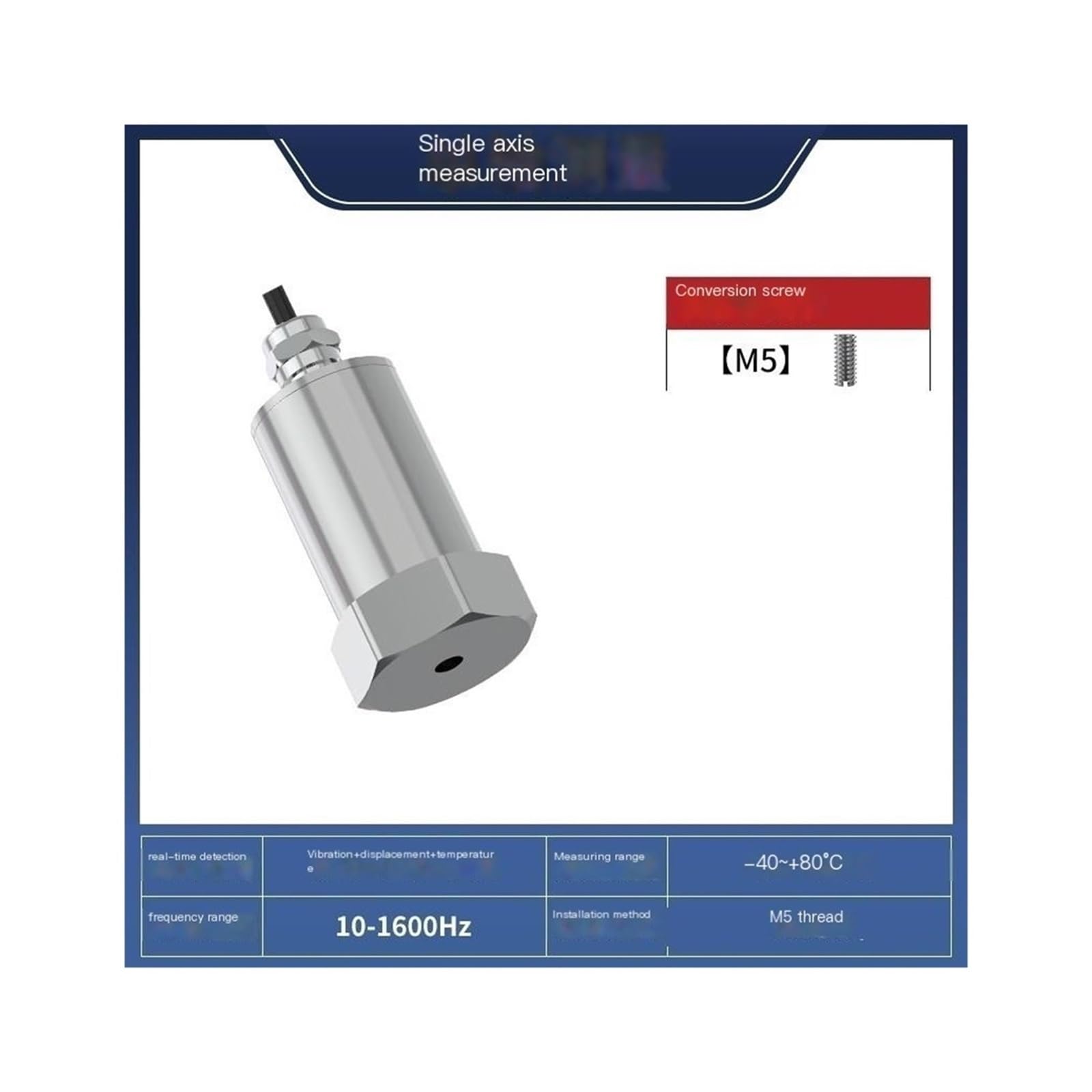 Temperatur- und Schwingungssensor mit integriertem Schwingungssender (einachsig), RS485-Gewindeanschluss, 10–1600 Hz