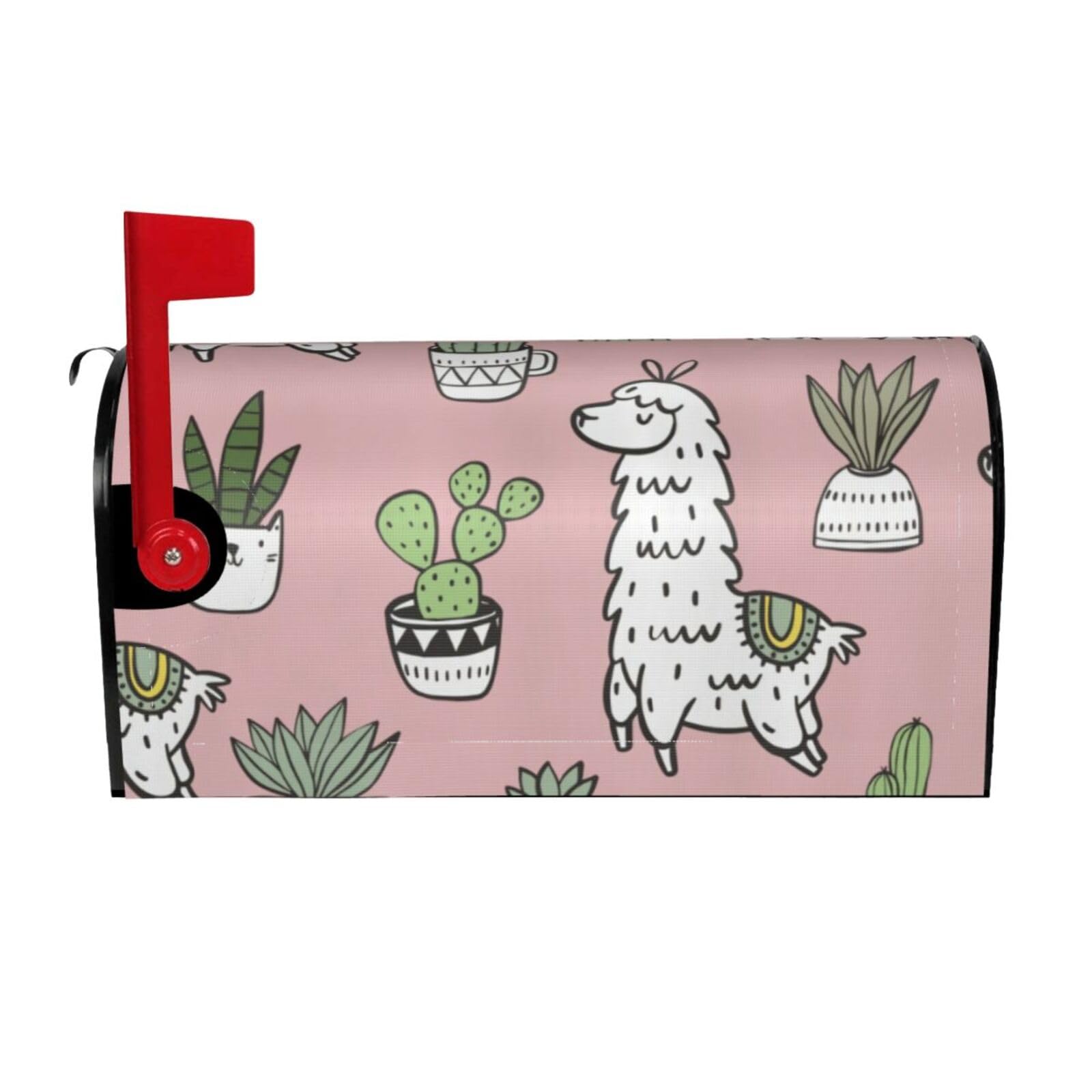 Alpaca And Cactus Print Mailbox Cover Wraps Post Letter Box Cover Decor For Outside Garden Yard Farmhouse Home