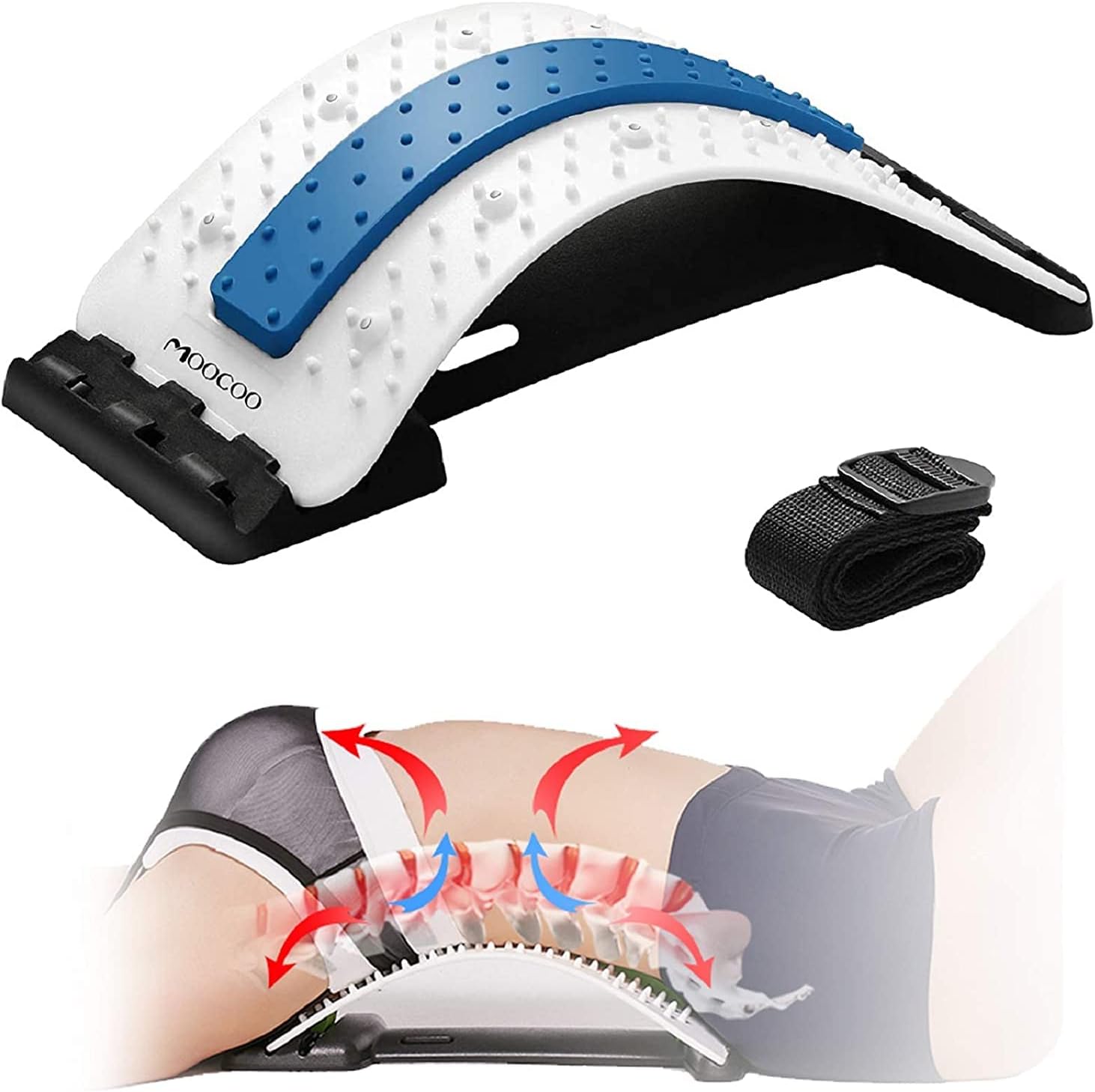 Back Stretcher for Lower Back Pain Relief with Magnet, 3 Level Adjustable Back Cracker | Back Massager | Back Pain Relief | Back Cracking Device | Spinal Decompression | Spine Corrrector