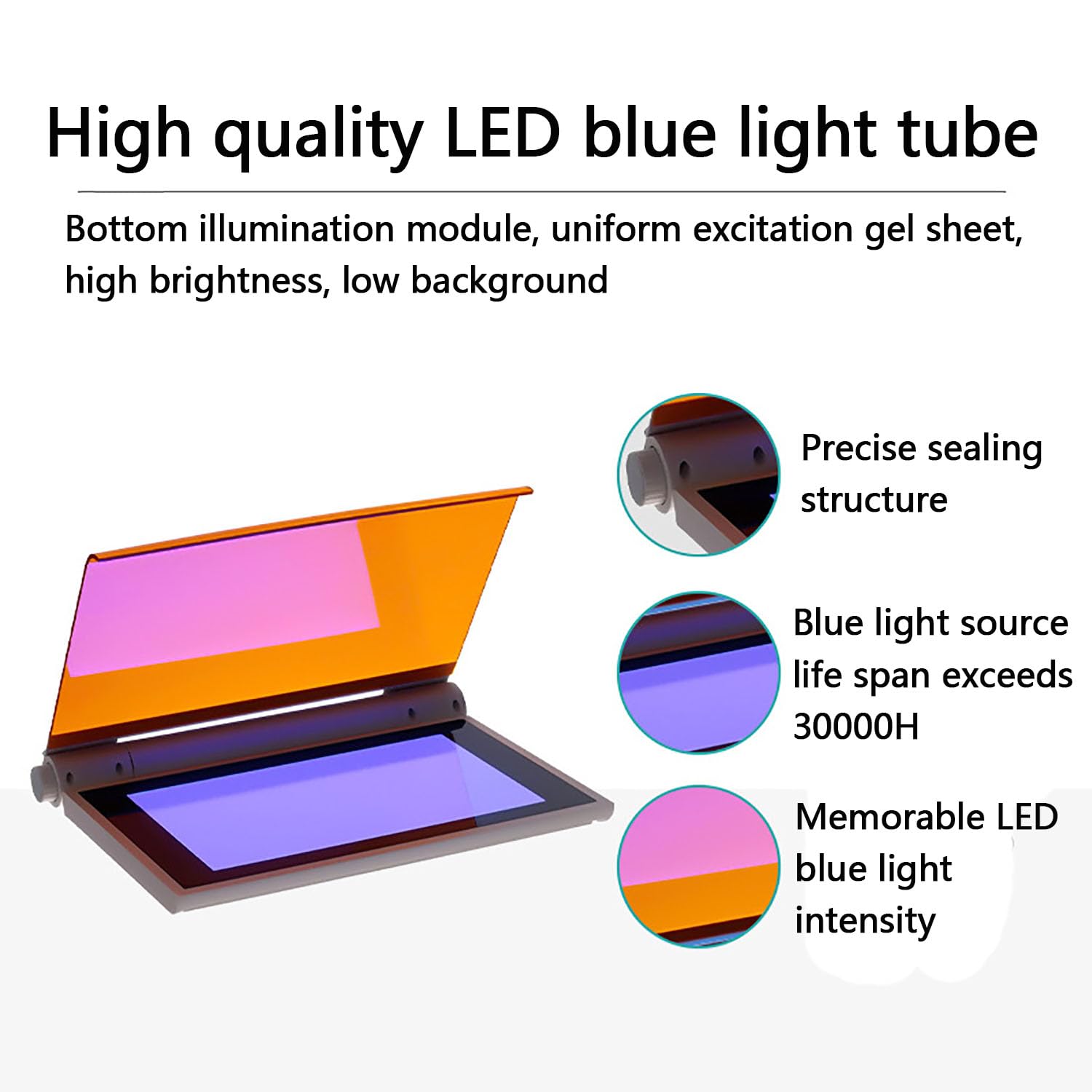 Transiluminador LED azul 470 nm, cortador de gel con luz azul, proyector UV para proteínas y ácidos nucleicos, longitud de onda máxima 470 nm, para visualización de electroforesis en gel y corte de ge