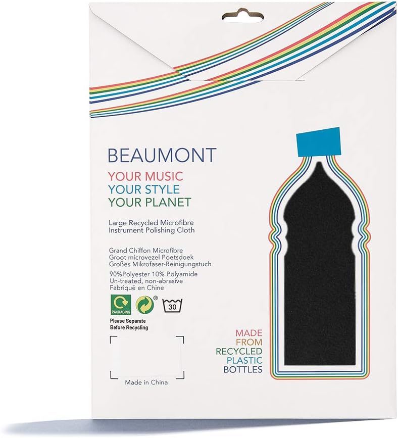 Beaumont Symphonic Black Musical Polishing & Cleaning Patterned Instruments Trumpet Clarinet Sax Flute Recycled Microfibre Cleaning Cloth Brass Silver 40 x 30 cm (BFC4030-SB) image 2