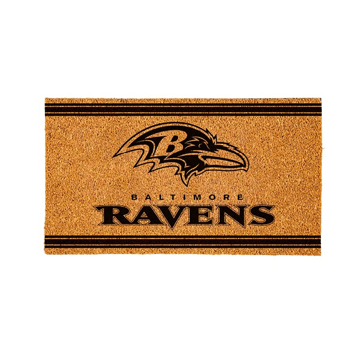 Team Sports America NFL Baltimore Ravens Natural Coir Door Mat | Indoor and Outdoor Entryway | 28 x 16 Inches | Non Slip Back | Welcome Floor Mats | Muddy Dog Paws | Front Door Entrance Home Décor