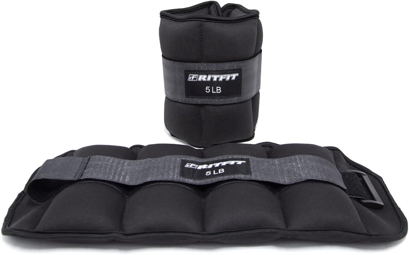 RitFit 1/1.5/2/3/4/5 LB Ankle/Wrist Weights for Women&Men (1 Pair), Adjustable Strap for Arm, Hand & Leg - Best for Exercise, Fitness, Walking, Jogging, Aerobics and Swimming