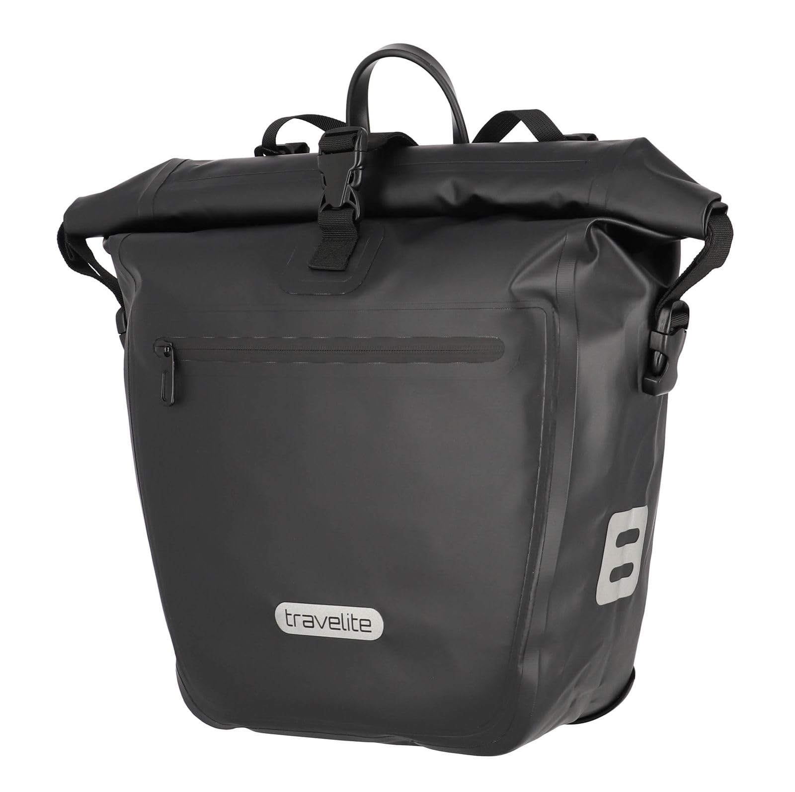 Travelite Basics For Bikes Borsa da Bicicletta Grande, Portapacchi Impermeabile con Tracolla Rimovibile e Chiusura Arrotolabile, 20L, 1.1 Kg, Nero
