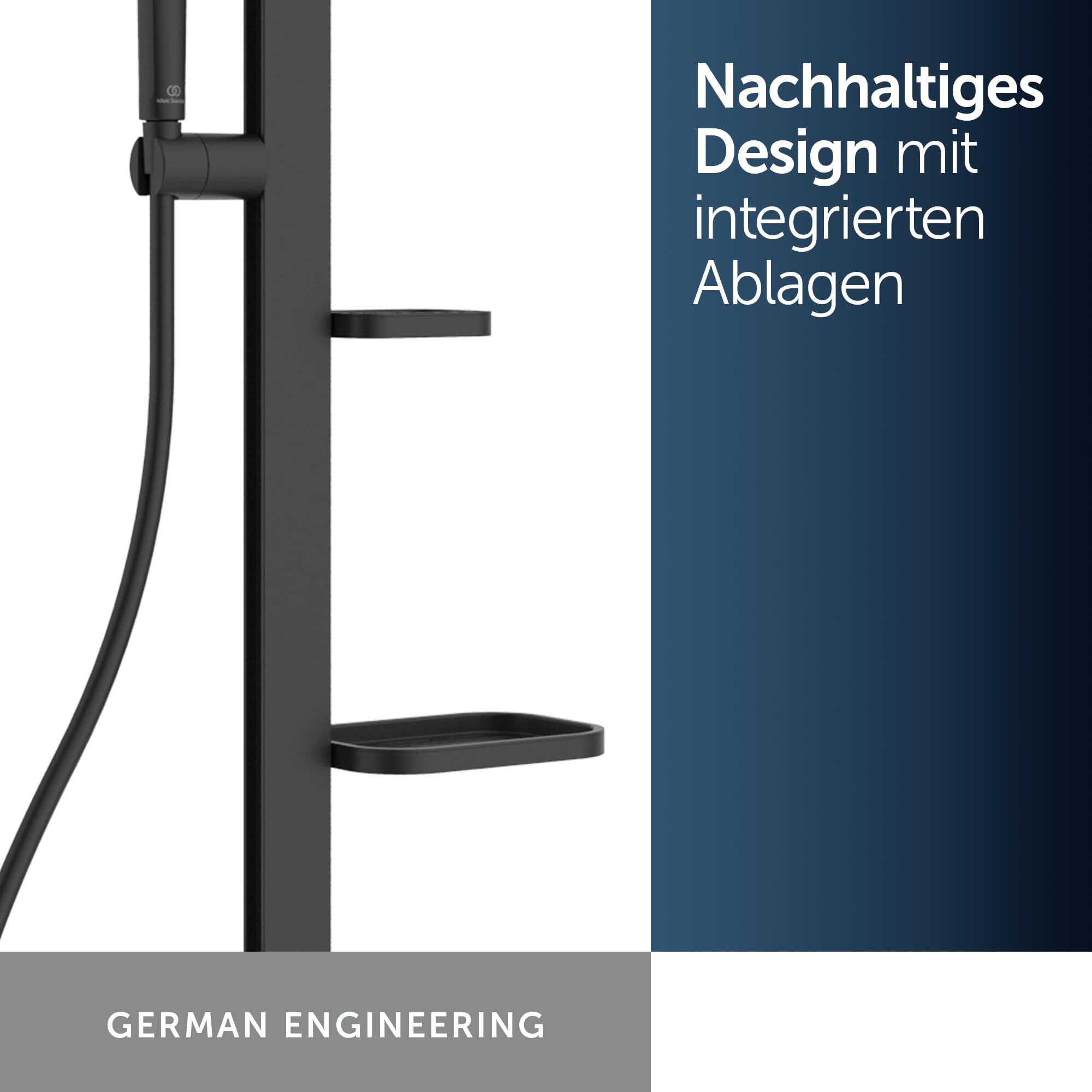 Ideal Standard Ceratherm Alu+ Duschsystem, Hergestellt aus 100% recyceltem Aluminium, Wassersparende Brause mit variablen Strahlarten und Verbrühschutz – Schwarz Matt (356x501x1113 mm)