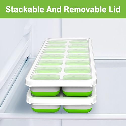 Miniatura 6 de Bandeja para cubitos de hielo, bandeja de hielo de silicona con tapa apilable y resistente a derrames, bandejas de cubitos de hielo de fácil