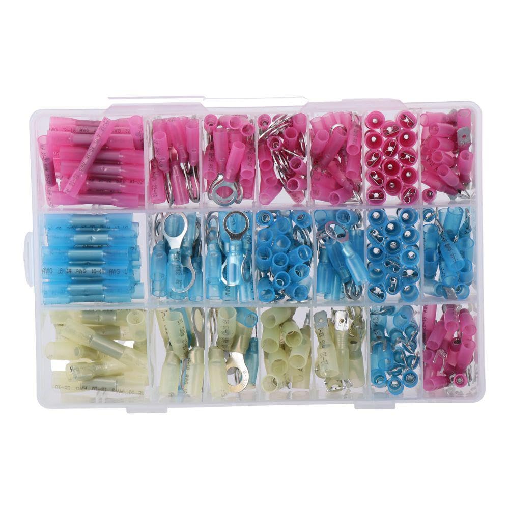 AllGIFT Insulated Ring Terminal 320pcs Heat Shrink Wire Connectors,Multipurpose Electrical Wire Terminals Kit,Copper Spade Eyelet Connector Butt Connector