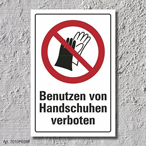 Schild Handschuhe verboten Verbotszeichen DIN ISO 7010 450 x 300 mm
