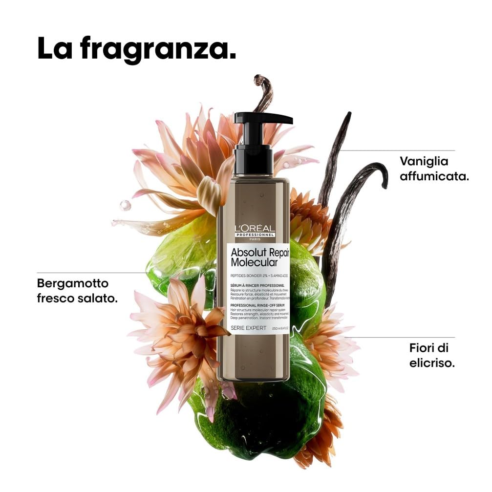 L’Oréal Professionnel Paris, Balsamo Liquido Ristrutturante, Tutti i Tipi di Capelli Danneggiati, Riparazione dei Danni, Con Risciacquo, Senza Solfati, Absolut Repair Molecular, SERIE EXPERT, 250 ml