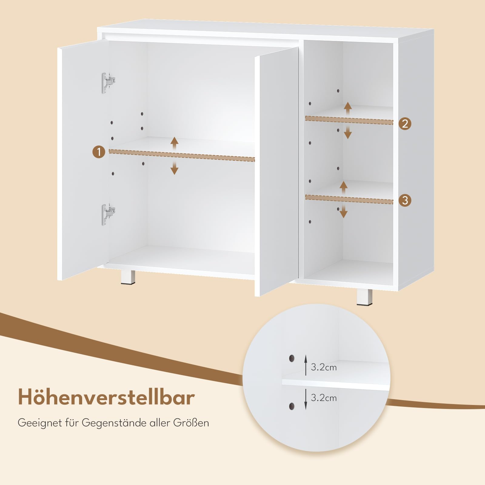 BEWISHOME Badezimmerschrank,Badschrank mit 2 Türen,Küchenschrank,Badezimmerschrank mit Offenem Fach & Verstellbarer Ablage,Viel Stauraum für BadBadezimmer,Wohnzimmer & Küche,35x100x80 cm,Weiß EYYG20W